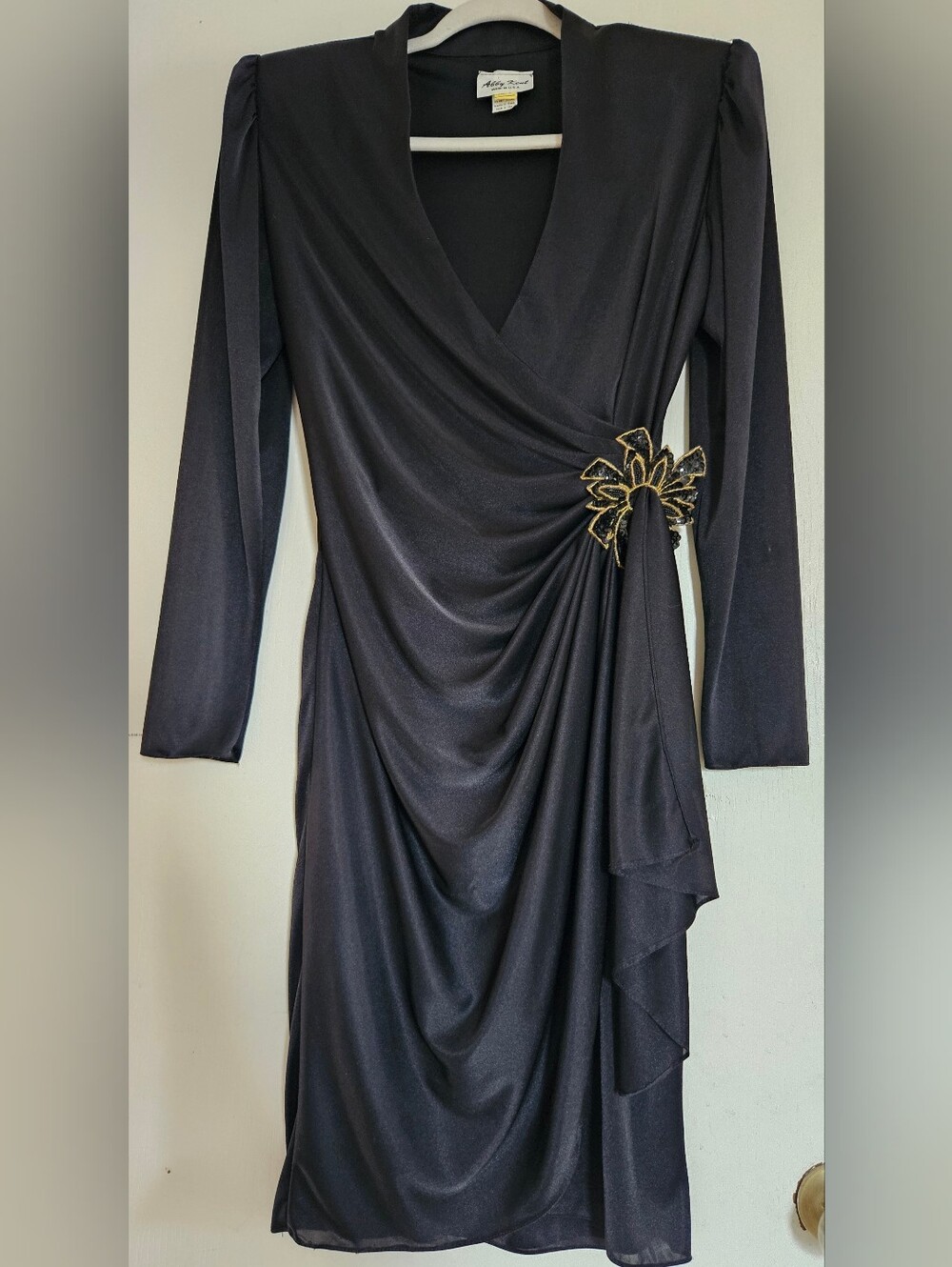 Vintage 80s Abby Kent Black Ruched Sequin Cocktail Dress Size 6